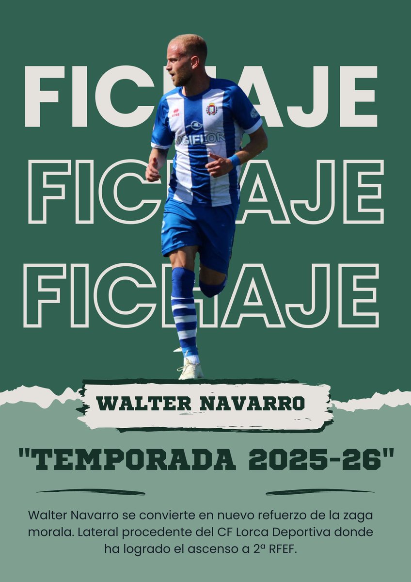MORALO_CP's tweet photo. 📋OFICIAL || Walter Navarro

👉🏻 Walter Damián Navarro Edreira (San Martín, Argentina, 1996) se convierte en nuevo jugador moralo

⚽ Lateral fuerte, físico y veloz para la banda izquierda del Municipal Oliver Torres

🔝Procedente de CF Lorca Deportiva donde ha conseguido el ascenso a 2ªRFEF

📊Cuenta con experiencia en 2ª RFEF y un amplio recorrido por 3ªRFEF

¡Bienvenido @wnavarro27 ! 💚⚽️

📲 #QueremosVolver