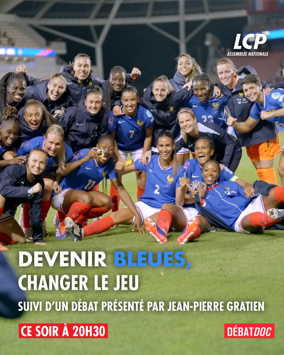 LCP (@lcp) on Twitter photo ⚽️A 20h30 dans #DébatDoc « Devenir Bleues, changer le jeu »
👉Suivi d'un débat Foot féminin : où en sont les Françaises ? présenté par <a href="/jpgratien/">Jean-Pierre Gratien</a> avec :
🔹<a href="/GeorgesLaura/">Laura Georges</a>, ancienne pro
🔹<a href="/SyaneDalmat/">Syanie Dalmat</a>, journaliste
🔹<a href="/hubartus89/">hubert artus</a>, journaliste ⚽️A 20h30 dans #DébatDoc « Devenir Bleues, changer le jeu »
👉Suivi d'un débat Foot féminin : où en sont les Françaises ? présenté par <a href="/jpgratien/">Jean-Pierre Gratien</a> avec :
🔹<a href="/GeorgesLaura/">Laura Georges</a>, ancienne pro
🔹<a href="/SyaneDalmat/">Syanie Dalmat</a>, journaliste
🔹<a href="/hubartus89/">hubert artus</a>, journaliste
