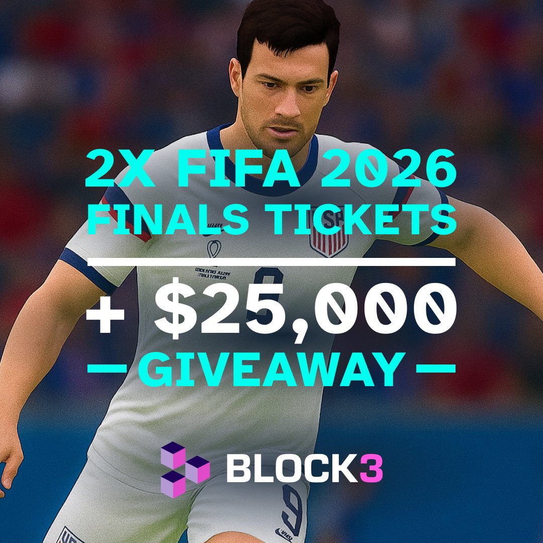 Block3Game's tweet photo. To celebrate the rise of Block3, we’re giving away something legendary.

⚽ 2x tickets to the FIFA 2026 World Cup Finals
AND
💵 $25,000 in CASH

Flights and hotel? All handled.✈️

One winner. One moment.

Be part of the future of gaming and win a once in a lifetime trip 🚀

Join now ➡️ https://t.co/8Qk9KNX5DZ