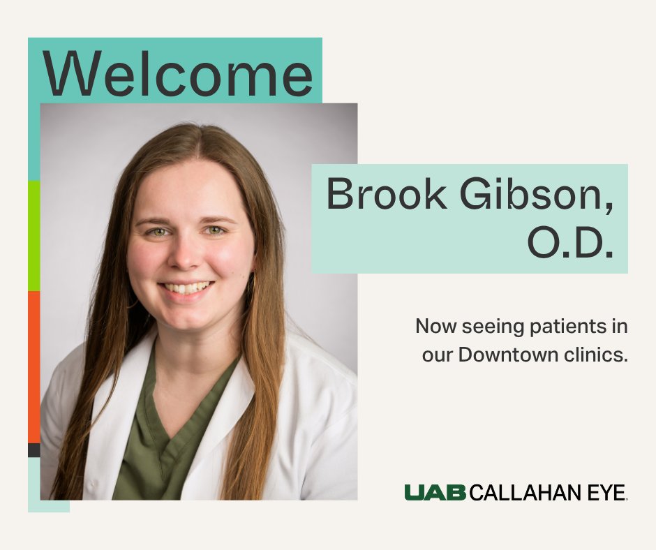 We’re proud to welcome Dr. Brook Gibson to the UAB Callahan Eye team. Get to know more about her here: uab.edu/medicine/ophth…

To schedule an appointment, call or text (844) UAB-EYES.