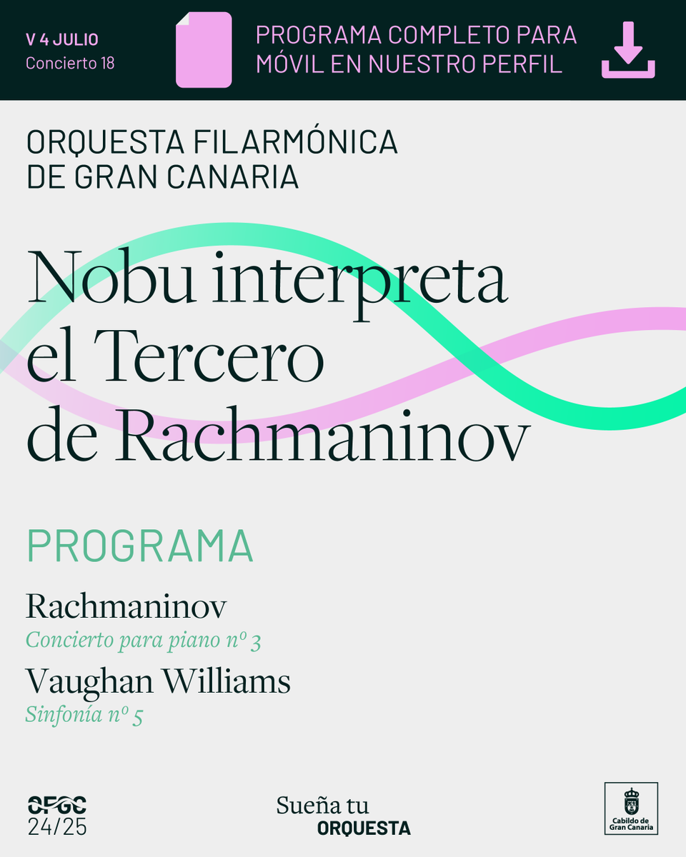 ofgrancanaria's tweet photo. 🎹 Nobuyuki Tsujii, pianista invidente y ganador del Van Cliburn, debuta con la OFGC interpretando el Concierto nº 3 de Rachmaninov.
Junto a él, Andrew Manze dirige la 5ª Sinfonía de Vaughan Williams en su estreno con la orquesta.
#OFGC #Nobu #Manze https://t.co/rMbLkxxDEL