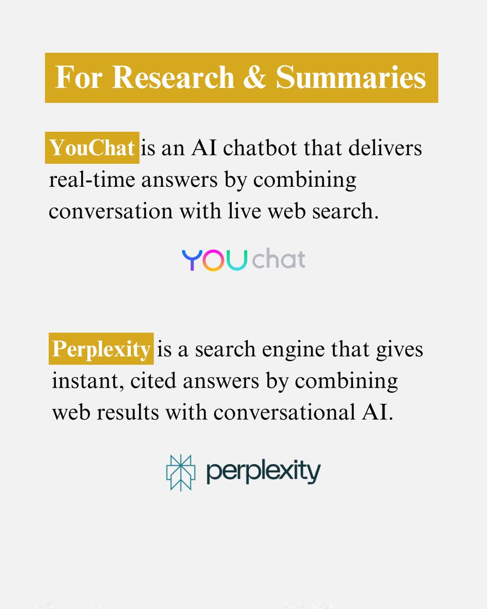 taranggosalia's tweet image. 8 AI tools that should be on your fingertips 👇
These aren’t just tools - they’re time-savers, creativity boosters, and productivity hacks rolled into one.
Which one’s your fave?
#AItools #CreatorStack #WorkSmarter #TarangRecommends #AITips #ProductivityTools #BuildWithAI