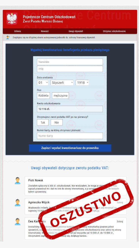 CERT_Polska's tweet image. ⚠️Serwis oferujący pomoc w otrzymaniu zwrotu podatku? Uważajcie, to może być oszustwo!
Reklamy w mediach społecznościowych obiecujące "rekompensatę dla polskich obywateli" to kolejny trik oszustów. Najpierw wyłudzają dane osobowe, a następnie przekierowują na fałszywą bramkę…