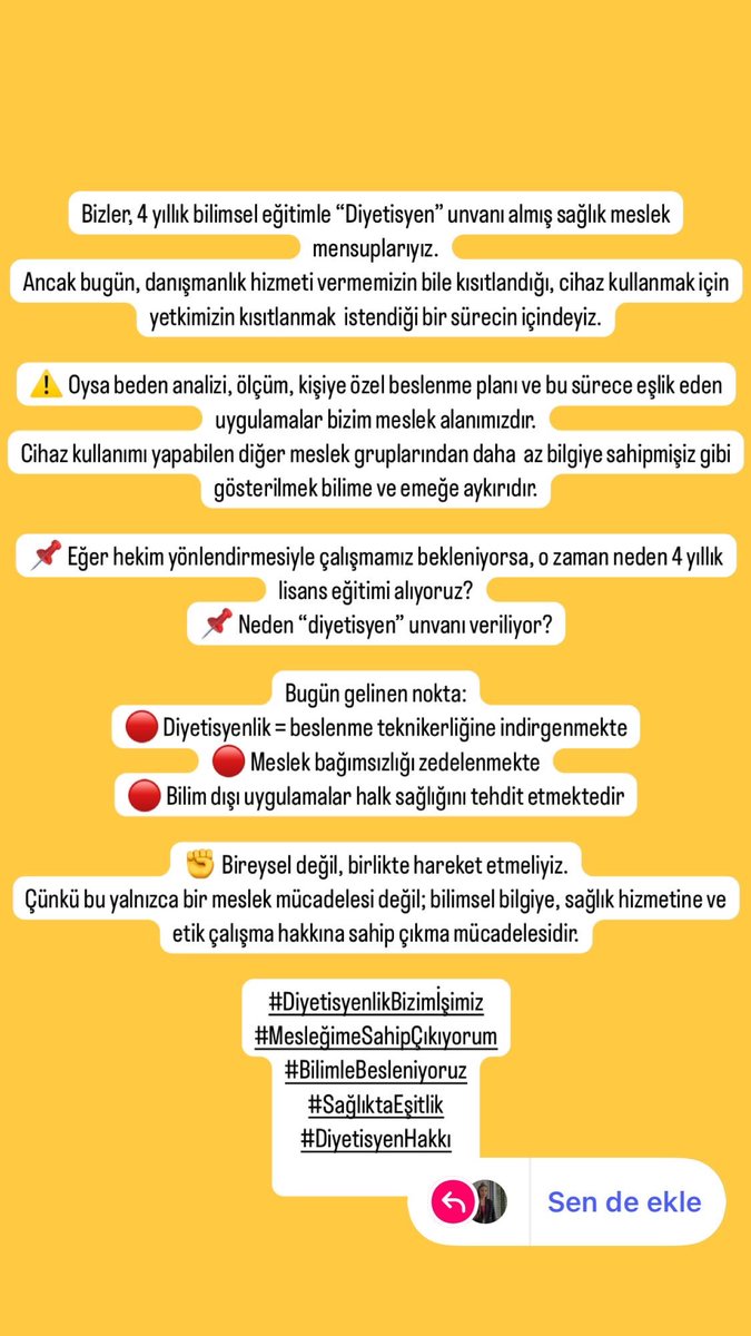 Bu bir mesleki duruştur ! #DiyetisyenlikBizimİşimiz #DiyetisyenimeDokunma #diyetisyenhakkınıarıyor #mesleğimesahipcıkıyorum #BilimleBesleniyoruz #SağlıktaEşitlik #DiyetisyenHakkı