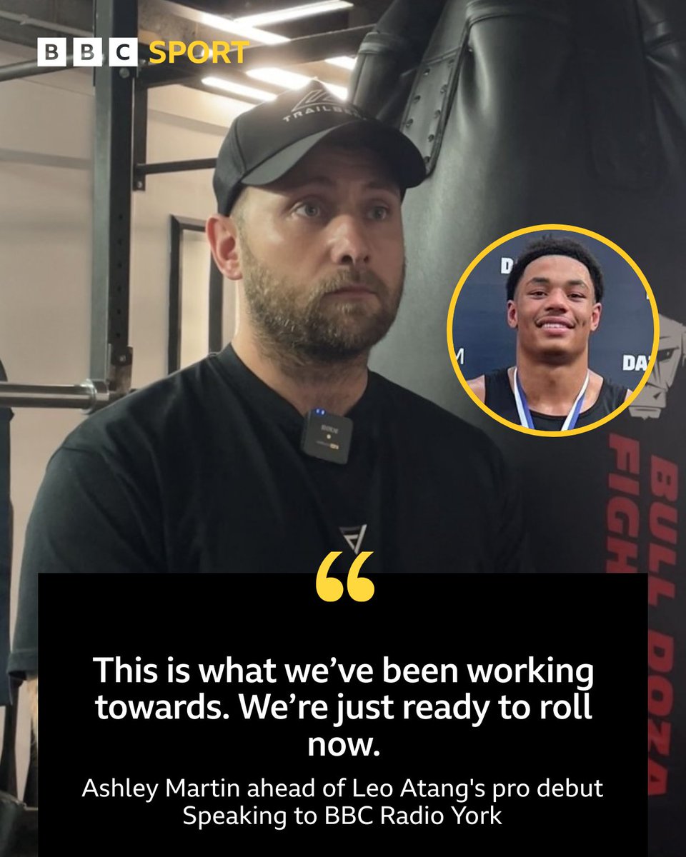 BBC Sport North Yorkshire (@bbcyorksport) on Twitter photo 🗣 "It's like Charlie getting the golden ticket for the chocolate factory."
🥊 Trainer Ashley Martin speaks to <a href="/BBCYork/">BBC York</a> ahead of York boxer Leo Atang's professional debut on July 5th.
Listen: 👉 bbc.in/4kfh2Gn
#BBCSport | <a href="/MatchroomBoxing/">Matchroom Boxing</a> | <a href="/ashley_boxing/">Ashley Martin</a> 🗣 "It's like Charlie getting the golden ticket for the chocolate factory."
🥊 Trainer Ashley Martin speaks to <a href="/BBCYork/">BBC York</a> ahead of York boxer Leo Atang's professional debut on July 5th.
Listen: 👉 bbc.in/4kfh2Gn
#BBCSport | <a href="/MatchroomBoxing/">Matchroom Boxing</a> | <a href="/ashley_boxing/">Ashley Martin</a>