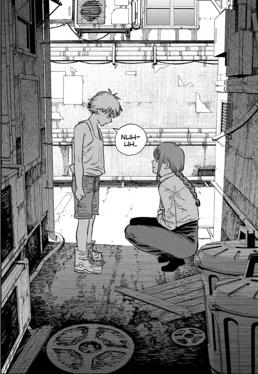 tfwPhoebe's tweet photo. The way all of Denji's character in Part 2 can be traced to this moment is tragic because she won.

Denji's self-hate, his relapses, his misguidance, all the mistakes that have caused him to lose everything and keep sinking lower and lower, all because Makima won. https://t.co/FJqhoSNNK9