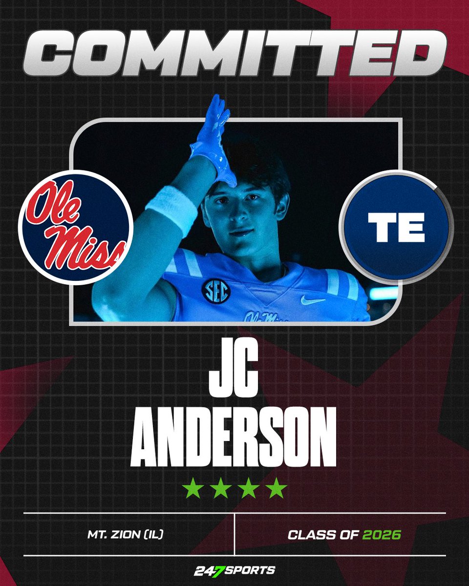 247Sports Recruiting (@247recruiting) on Twitter photo BREAKING: Top247 tight end JC Anderson just committed to <a href="/OleMissFB/">Ole Miss Football</a> LIVE on 247Sports.
<a href="/AllenTrieu/">Allen Trieu</a> has the story.
π 247sports.com/college/ole-miβ¦
<a href="/247Sports/">247Sports</a> / <a href="/jcanderson34/">JC Anderson</a> BREAKING: Top247 tight end JC Anderson just committed to <a href="/OleMissFB/">Ole Miss Football</a> LIVE on 247Sports.
<a href="/AllenTrieu/">Allen Trieu</a> has the story.
π 247sports.com/college/ole-miβ¦
<a href="/247Sports/">247Sports</a> / <a href="/jcanderson34/">JC Anderson</a>