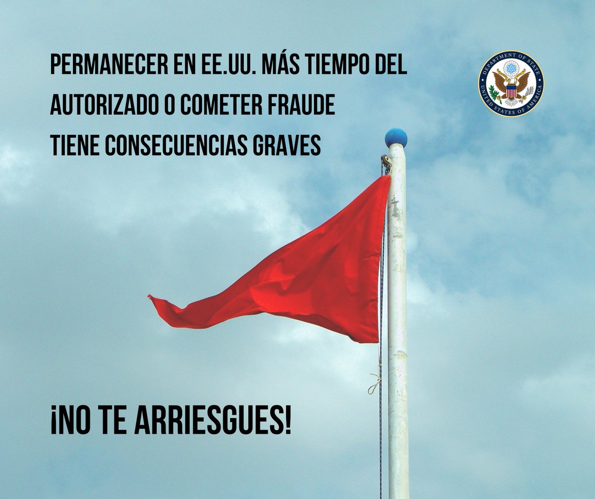 🇺🇸⚠️ Permanecer en EE.UU. más allá del tiempo autorizado o cometer fraude tiene consecuencias graves
Si te quedas en EE.UU. más tiempo del permitido o violas las condiciones de tu visa, podrías enfrentar: 
🚫 Deportación 
🚫 Revocación de visa 
🚫 Una prohibición permanente de