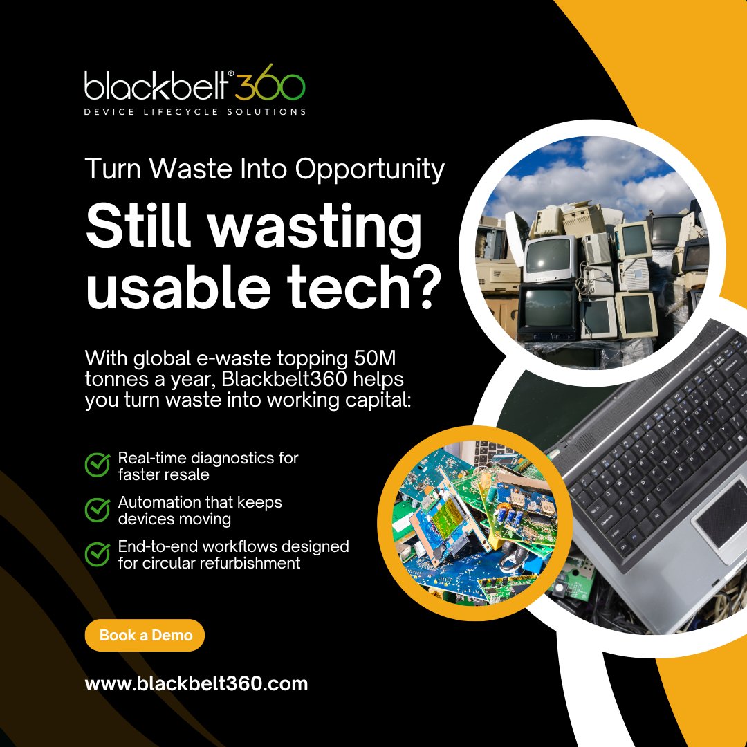 BB360Software's tweet photo. ♻️Turn Waste Into Opportunity

Still wasting usable tech?

With global e-waste topping 50M tonnes a year, Blackbelt360 helps you turn waste into working capital! 

Book a demo: https://t.co/ABVVrsXNoF

#CircularEconomy #TechSustainability #Blackbelt360 https://t.co/5MdQq5twlQ