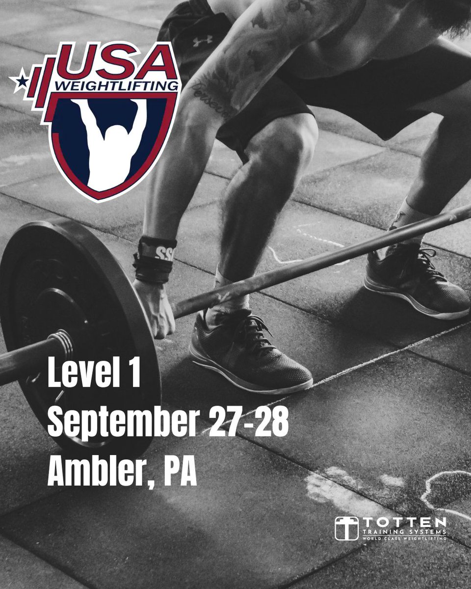 tottentraining's tweet photo. July 12 - 13 USAW Level 2  - Lemoyne, PA - Leo Instructing

August 23 - 24 USAW Level 1  - Pittsburgh Fitness Project - Leo Instructing

September 27 - 28 USAW Level 1  - Ambler, PA - Leo Instructing

November 22 - 23 USAW Level 1  - West Chester University, PA - Leo Instructing https://t.co/7ei9bxusLW