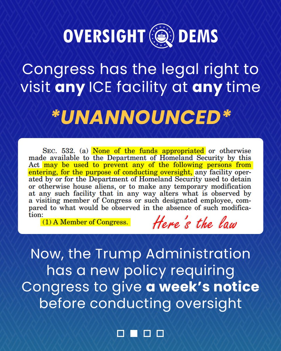 OversightDems's tweet image. ICE is taking people off the street, ripping families apart, &amp;amp; holding them in inhumane conditions. Congress has the right to enter ICE facilities to expose &amp;amp; stop this.

Ranking Member @RepRobertGarcia &amp;amp; Oversight Dems are DEMANDING Kristi Noem stop preventing vital oversight.