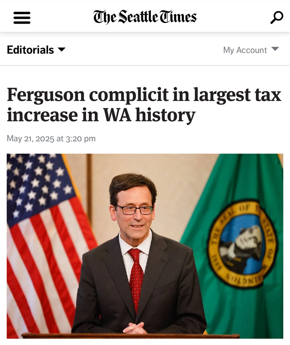 WaHouseGOP's tweet image. "Our state is unaffordable for many Washingtonians."
-Gov. Bob Ferguson, January 15, 2025
Four months later, he signed the largest tax increase in state history into law. #waleg