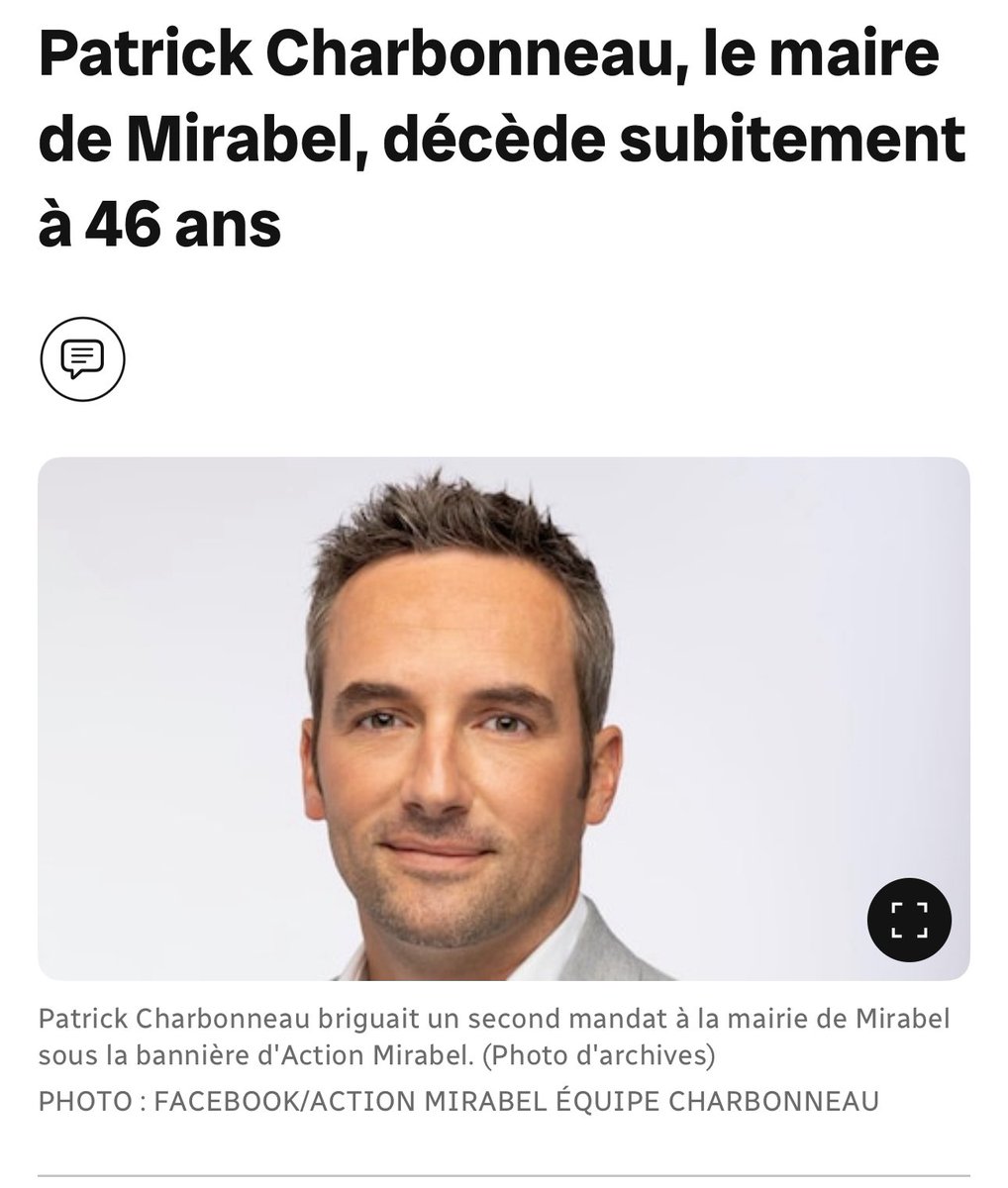 AndreeLaforest's tweet image. C’est avec une profonde tristesse que nous apprenons le décès du maire de @VilleMirabel, Patrick Charbonneau. Au nom du gouvernement du Québec, nous offrons nos sincères condoléances à sa famille, ses proches, ses collègues du conseil municipal ainsi qu’aux citoyens de Mirabel.