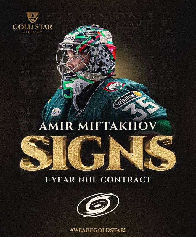 Congratulations to Amir Miftakhov on signing a 1-year NHL contract with the Carolina #Canes ! #WeAreGoldStar!