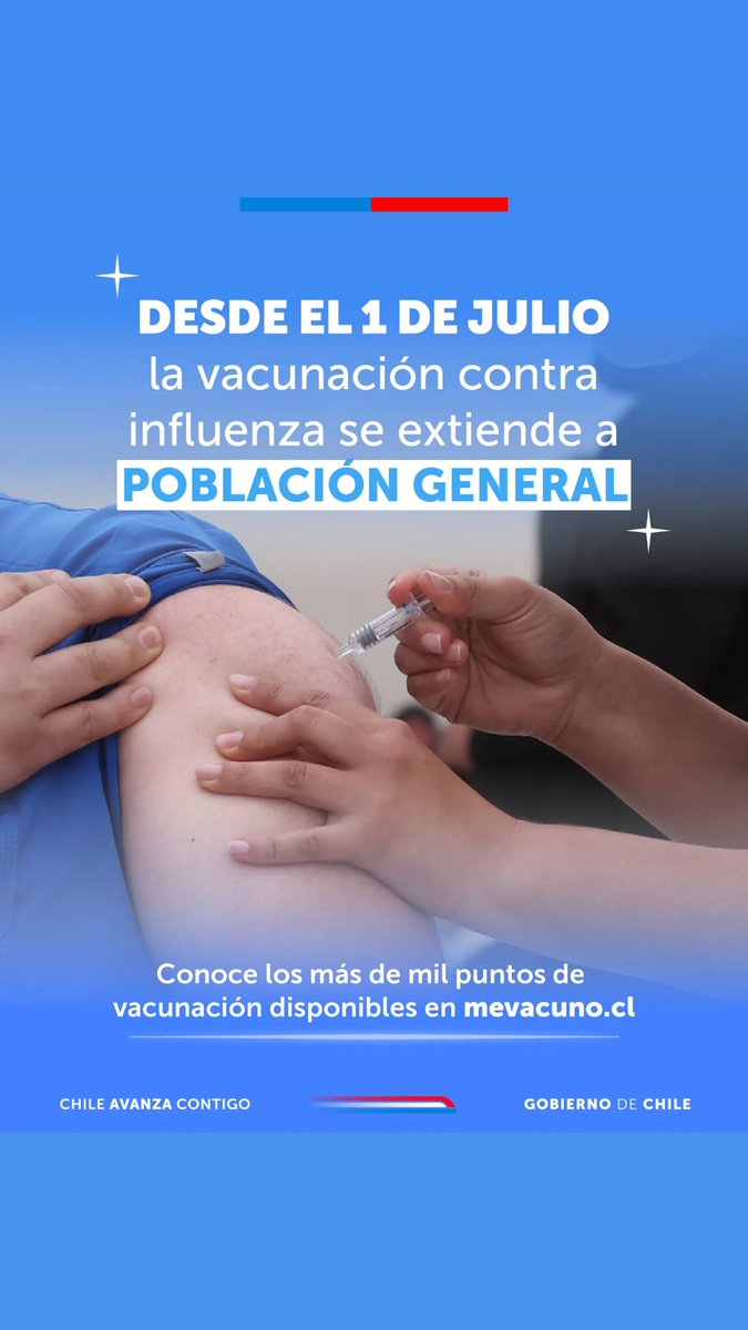 Desde hoy,  la vacuna contra la influenza está disponible para toda la ciudadanía. 

📌Revisa los puntos de vacunación en👉 mevacuno.cl.

#TodosporlaVacunación.