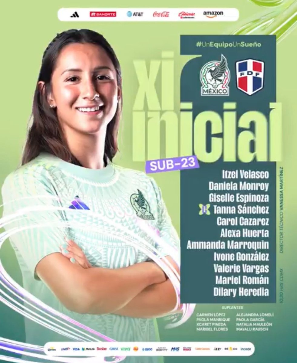 ligafemenilmex's tweet photo. Este es el 11 titular del 2º partido de México Sub-23 contra República Dominicana, el partido se ve en vivo aquí: https://t.co/wk43FgBKJh
#MiSelecciónFem #FutFem #Sub23Fem https://t.co/7vqFFfgLw6