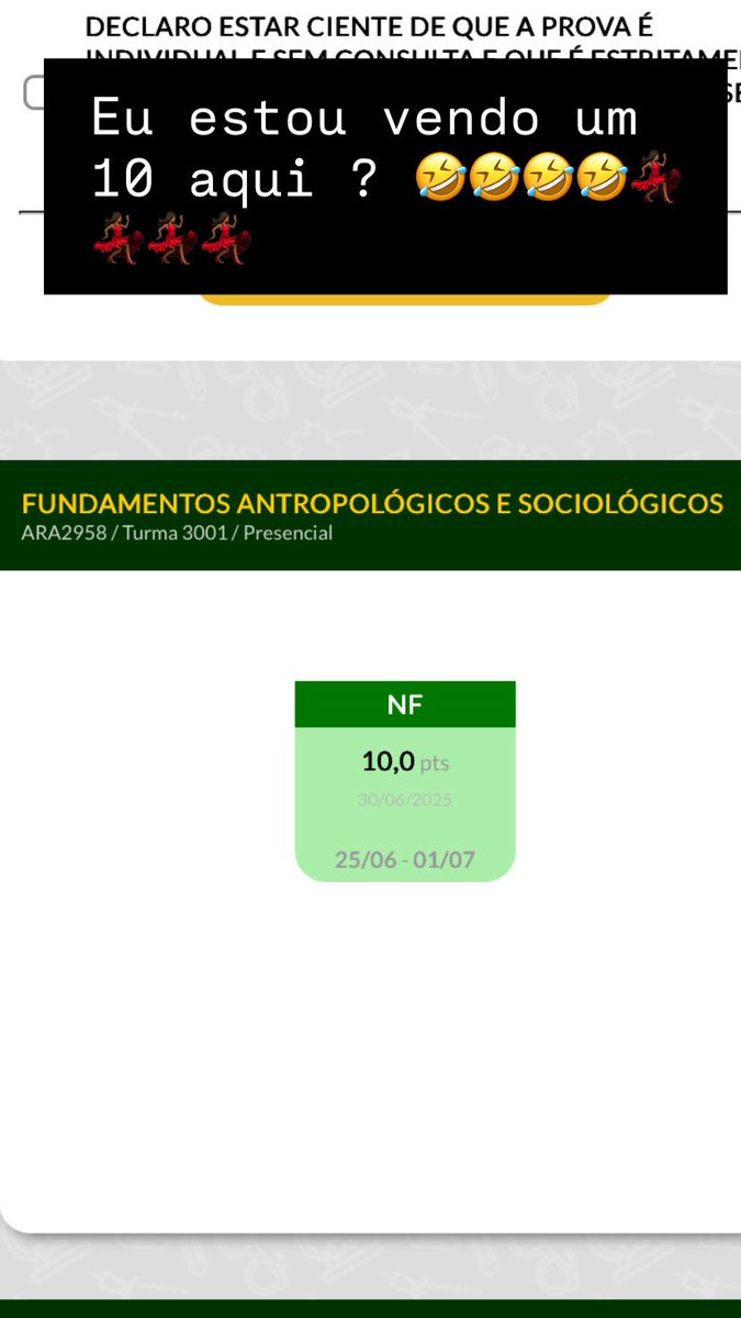 ninnaborges1's tweet photo. Nota final do nosso trabalho.10🤣🤣👏🏾👏🏾👏🏾🎉🎊 https://t.co/yBYF3GgcCA