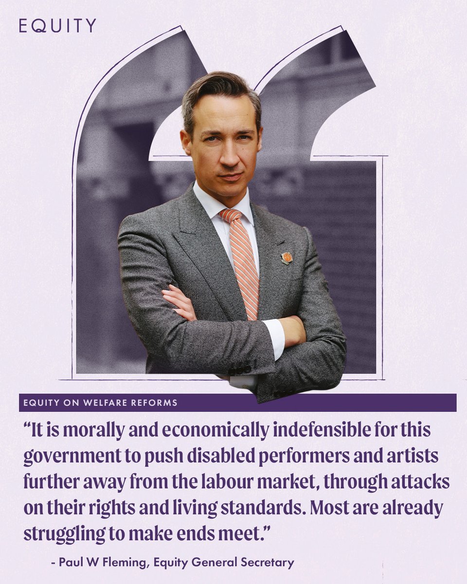 “It is morally and economically indefensible for this government to push disabled performers &amp; artists further away from the labour market, through attacks on their rights &amp; living standards."

Equity General Secretary Paul W Fleming on #WelfareReformBill
equity.org.uk/news/2025/welf…