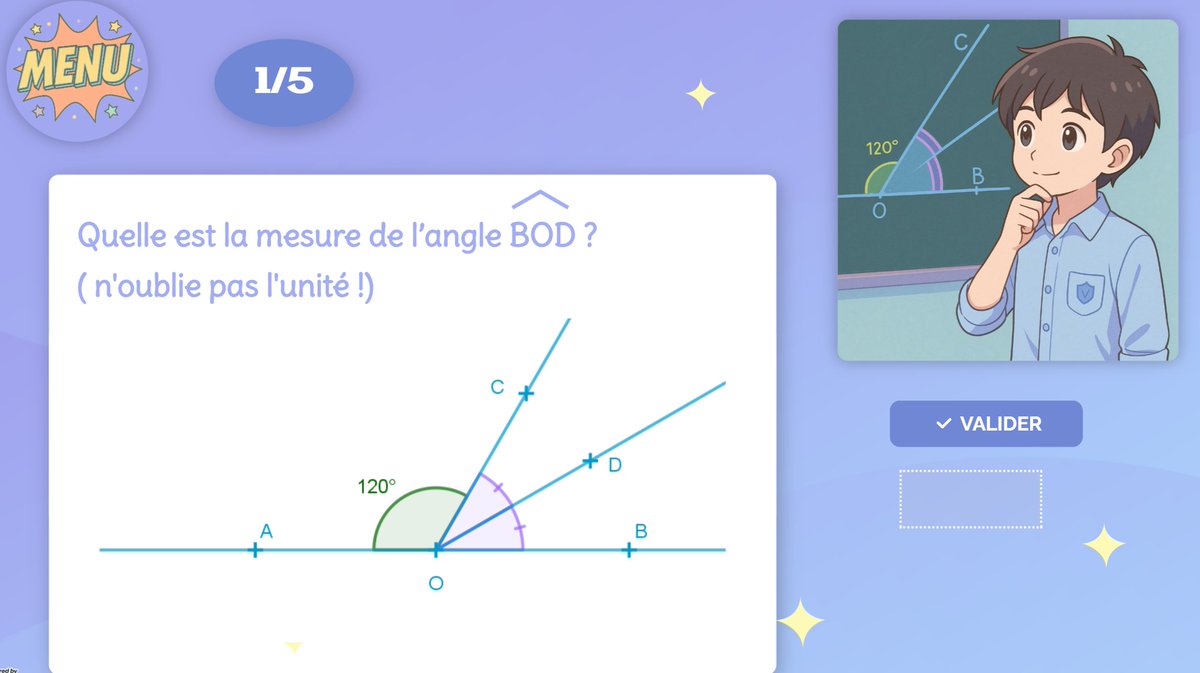 Juliette Hernando 🧙♀️ (@mathsetjeux) on Twitter photo 📏✨ Nouveaux programmes 6ème : cap sur les angles !
✅4 cours (définition, mesure, angles adjacents, bissectrice, ...)
✅ Exercices interactifs
✅ Activités géniales de <a href="/jy_labouche/">Jean-Yves Labouche</a>
✅ Permis Rapporteur exceptionnel de <a href="/durandarno/">Durand Arnaud</a> et <a href="/DurandJ10603421/">Julien Durand</a>
view.genially.com/5fb17d13adefec… 📏✨ Nouveaux programmes 6ème : cap sur les angles !
✅4 cours (définition, mesure, angles adjacents, bissectrice, ...)
✅ Exercices interactifs
✅ Activités géniales de <a href="/jy_labouche/">Jean-Yves Labouche</a>
✅ Permis Rapporteur exceptionnel de <a href="/durandarno/">Durand Arnaud</a> et <a href="/DurandJ10603421/">Julien Durand</a>
view.genially.com/5fb17d13adefec…