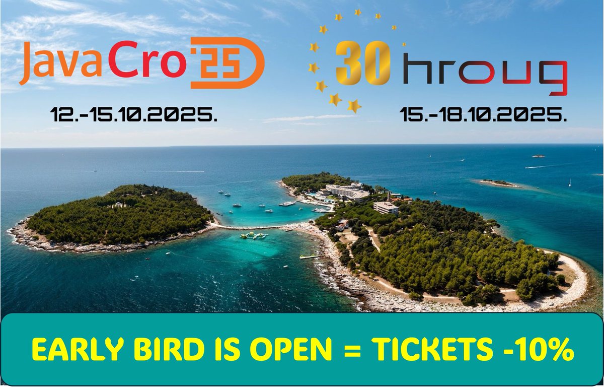 Early Bird ticket sales for the HrOUG and JavaCro conferences have just started!
Until August 15th, get a 10% discount on all tickets and secure your place at the conferences. 
Tickets:
HrOUG: 2025.hroug.hr/Ulaznice
JavaCro: 2025.javacro.hr/ulaznice