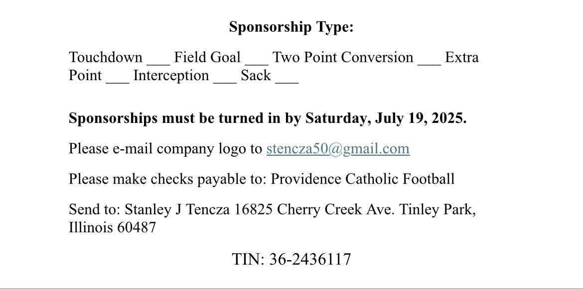 Providence Catholic Football (@celticsfootball) on Twitter photo GridIron Gala is around the corner and we are looking for sponsors. If you know someone or company who would be interested please fill out the following forms or contact Stan Tencza
Join us as we work toward our season goals!
<a href="/ProviAthletics/">Providence Catholic Athletics</a> <a href="/PCHS_Celtics/">Providence Catholic</a> <a href="/Tyler_Plantz/">Tyler Plantz</a> GridIron Gala is around the corner and we are looking for sponsors. If you know someone or company who would be interested please fill out the following forms or contact Stan Tencza
Join us as we work toward our season goals!
<a href="/ProviAthletics/">Providence Catholic Athletics</a> <a href="/PCHS_Celtics/">Providence Catholic</a> <a href="/Tyler_Plantz/">Tyler Plantz</a>