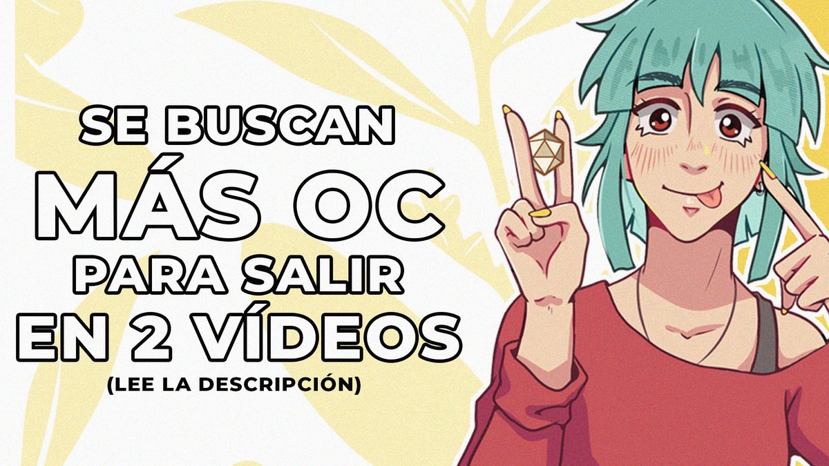 Gente, ando preparando 2 vídeos y necesito a VUESTROS OC  para una próxima parte de "Cosas que hacer con OCs" y también para un próximo vídeo en el que VOY A ESTAR DIBUJANDO OCs👀✨ 
Si queréis participar, mandadme el vuestro o dejádmelo aquí abajo ⬇️⬇️⬇️