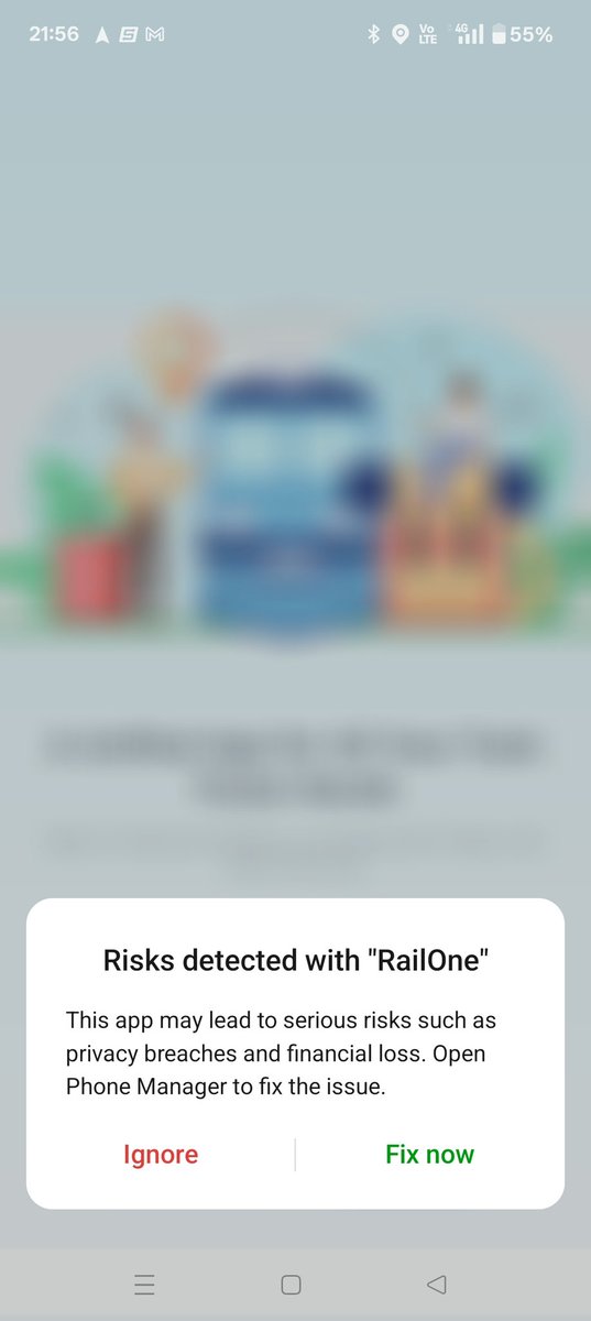 saivenkatesha's tweet photo. Tried to install Railways prestigious 'RailOne' App. I got below warning @AshwiniVaishnaw @indianrailway__ https://t.co/qHfyHgWxc5