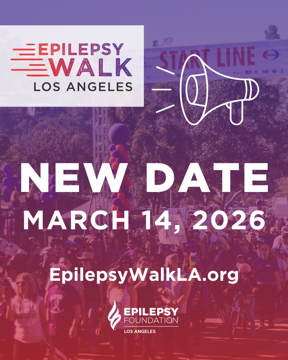 EpilepsyFdnLA's tweet image. Epilepsy Foundation LA wants to share an exciting announcement: the date of the next Epilepsy Walk Los Angeles has been confirmed for Saturday, March 14, 2026. ๐
For more questions or more information, contact us at Help@EpilepsyLosAngeles.org or visit: EpilepsyWalkLA.org