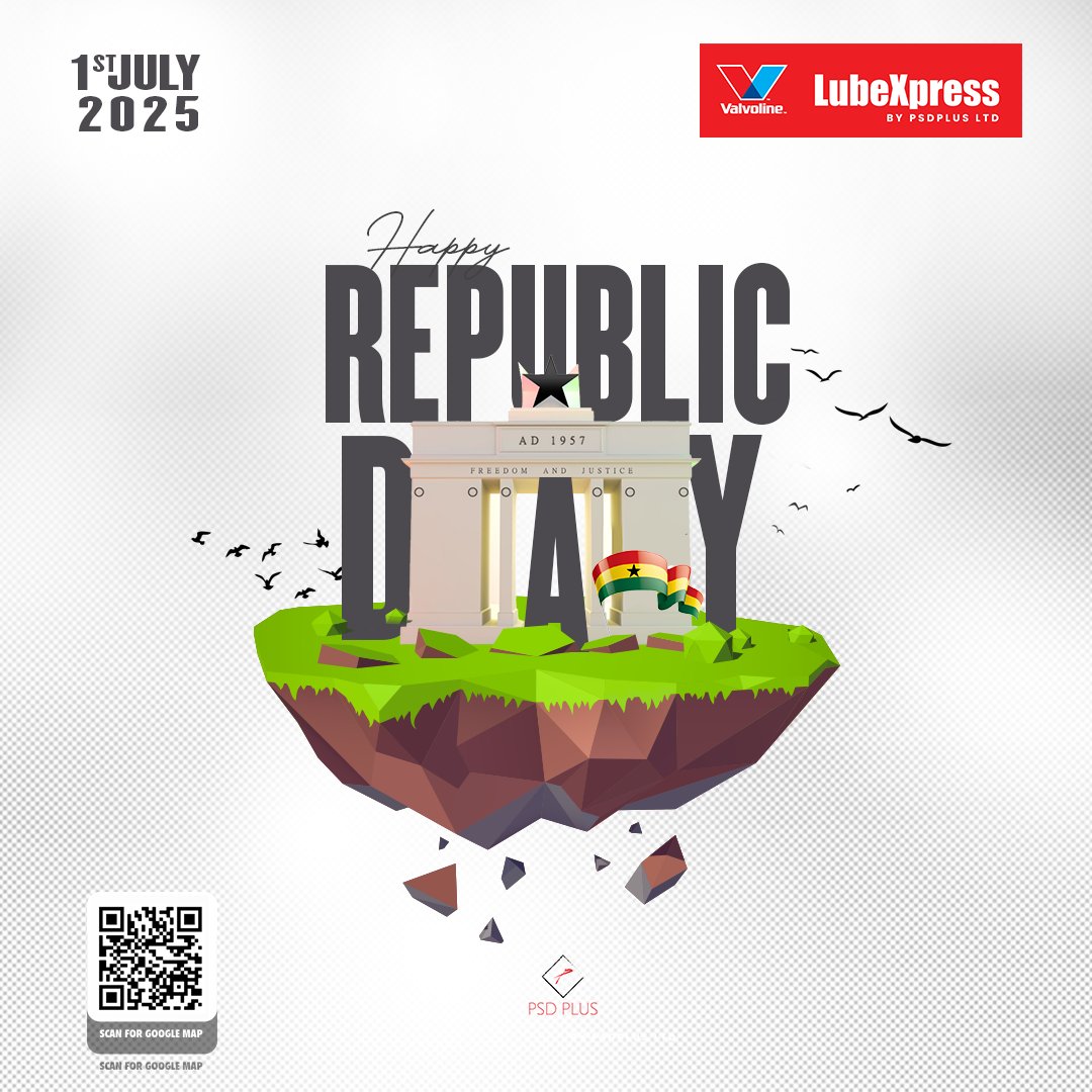 psdplusltd's tweet image. Today, we proudly commemorate the moment Ghana became a republic: a milestone that marks our journey of freedom, resilience, and unity.
Let us honor our democracy, celebrate our heritage, and pay tribute to the trailblazers who shaped our nation's destiny.
🇬🇭 Happy Republic Day