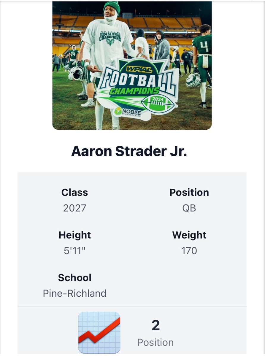 #2 QB 🚀🎯 in the State. Thank you for the recognition. <a href="/PrepRedzonePA/">Prep Redzone Pennsylvania</a> 
<a href="/Coach_LeDonne/">Dr Jon LeDonne</a> <a href="/Coach_Bez/">Coach_B</a> <a href="/csiegle/">CHRIS SIEGLE ⛳️🏈</a> <a href="/CoachRSmith1/">Rod Smith</a> <a href="/412Elite_7v7FB/">412elite_7v7FB</a> <a href="/210ths/">2Tenths Speed & Agility</a> <a href="/PRZVicCastillo/">VicCastilloPRZ</a>
