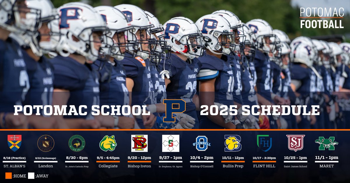 2025 Potomac School Football Schedule:

Joint Practice: <a href="/_STAFOOTBALL_/">St. Albans Football</a>
Scrimmage: <a href="/LandonVFootball/">Landon Varsity Football</a> 

Regular Season:
<a href="/SJCP_VikingsFB/">Saint John’s Catholic Prep ~ Vikings Football</a>  
<a href="/CougarsRVA/">Collegiate School Athletics</a> 
<a href="/IretonFootball/">Ireton Football</a> 
<a href="/SSSAS_Football/">Saints Football</a>
<a href="/DJOFootball/">O'Connell Football</a>   
<a href="/BullisAthletics/">Bullis Athletics</a>
<a href="/FlintHillFball/">Flint Hill Football</a>  
<a href="/StJamesSaintsFB/">St. James School Saints Football</a> 
<a href="/MaretSchool/">Maret School</a> 

WIN THE DAY