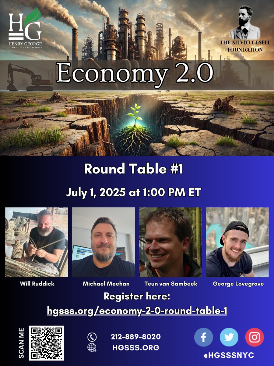 Economy 2.0: Round Table #1 will begin at 1:00PM ET TODAY!

#HGSSS #HenryGeorge #Georgism

More information and registration: hgsss.org/economy-2-0-ro…