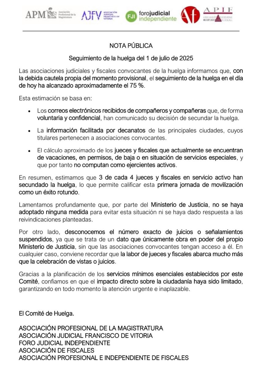 Masiva participación en el primer día de huelga de jueces y fiscales. Por nuestros derechos, por nuestra democracia. Por una Justicia independiente y libre