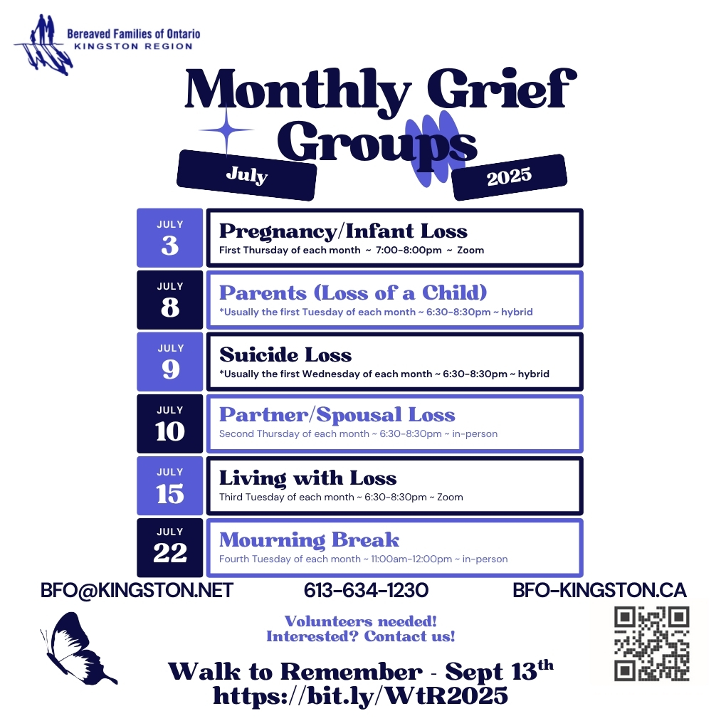 BFOKingston's tweet photo. BFO-Kingston offers peer grief support after the death of someone important in your life. If you are interested in 1:1 support or in attending a peer support group, call 613-634-1230, email bfo@kingston.net or send us a direct message.
#WeAreHere to #SupportYGK https://t.co/VMxQxHImST
