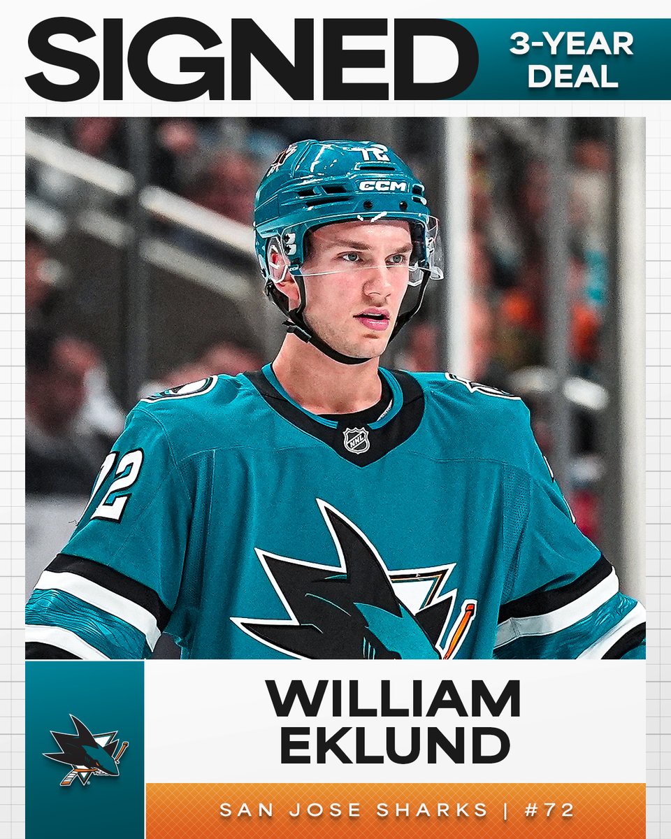 EKLUND EXTENDS 🦈

William Eklund signs a three-year extension with the <a href="/SanJoseSharks/">San Jose Sharks</a>! #NHLFreeAgency