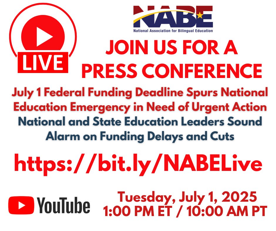 🚨 URGENT: Press Conference Today! 🚨

Federal funding delays are putting our schools at risk. Join national &amp; state education leaders as they sound the alarm on this unfolding emergency. We must act NOW to protect our students and educators!

📅 Tuesday, July 1, 2025
🕐 1:00 PM