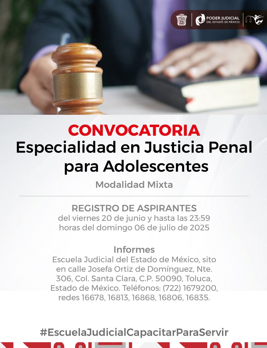 ¡Aprovecha tu tiempo estudiando!
Consulta la CONVOCATORIA aquí: siejem.pjedomex.gob.mx/siejem/Storage…
#EscuelaJudicialCapacitarParaServir #EnseñamosLaJusticia #EnUnidadParaServir
#difusióndelaculturajurídica