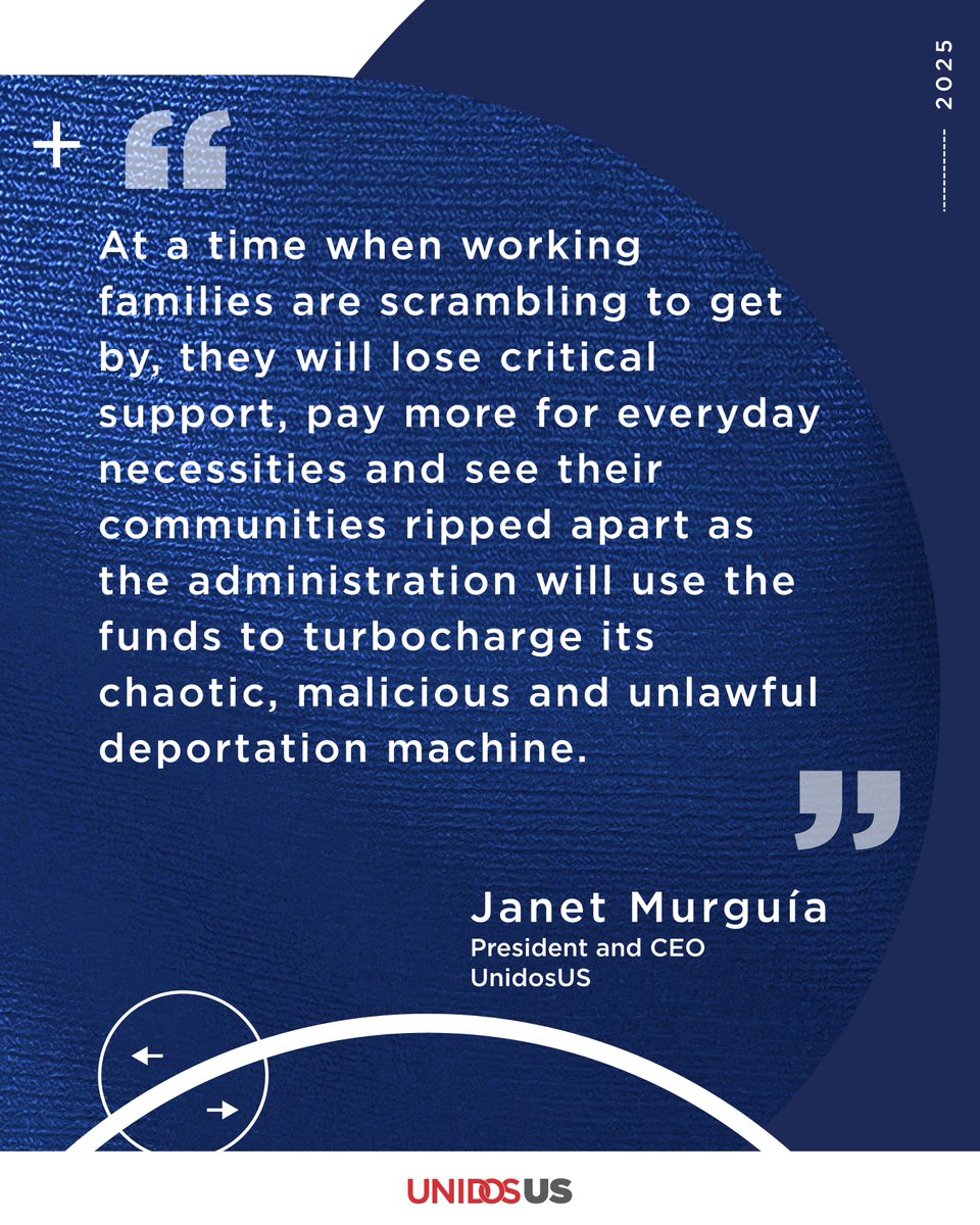 UnidosUS (@weareunidosus) on Twitter photo The Senate has failed to do its job and listen to what voters have consistently shared they care about. This wildly unpopular federal budget bill will affect our communities for the next 10 years. bit.ly/44I6cnN
<a href="/JMurguia_Unidos/">Janet Murguía</a> The Senate has failed to do its job and listen to what voters have consistently shared they care about. This wildly unpopular federal budget bill will affect our communities for the next 10 years. bit.ly/44I6cnN
<a href="/JMurguia_Unidos/">Janet Murguía</a>