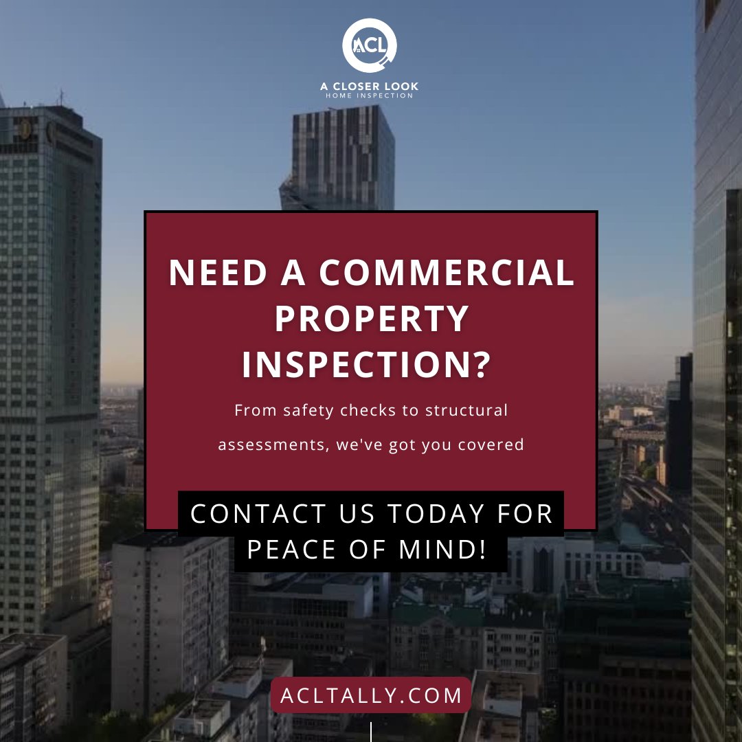 AclHomeTally's tweet image. 🏢 From roof to foundation, A Closer Look Home Inspection is your go-to for commercial property evaluations. 🛠️🧱
Reach out today: 📞 850-312-8919 | acltally.com
#CommercialCare #StructureCheck #SafeSpaces