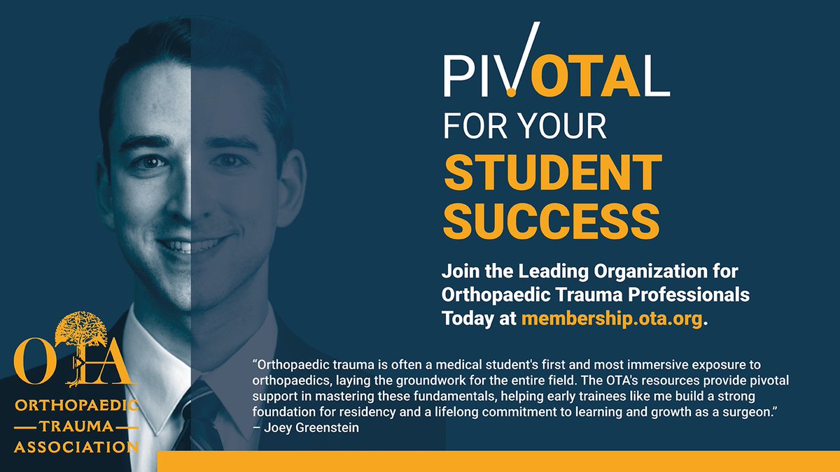 otatrauma's tweet image. July 1 means the OTA membership application is finally open! Apply today to become part of the leading orthopaedic trauma community - pivOTAl in thousands of leaders and counting! Don't take it from us, hear from our members ⬇️
Apply today at bit.ly/3KyJPY6