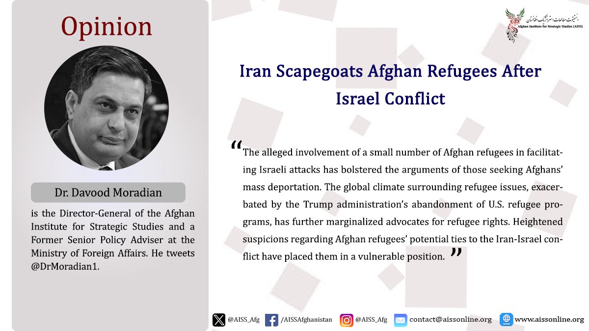 AISS (@aiss_afg) on Twitter photo .<a href="/DrMoradian1/">Davood Moradian</a>’s latest article, published by the Middle East Forum <a href="/meforum/">Middle East Forum</a>, examines how Tehran has used Afghan refugees as scapegoats in the wake of the Iran-Israel ceasefire, carrying out mass deportations, broadcasting forced confessions, and fueling anti-Afghan sentiment. .<a href="/DrMoradian1/">Davood Moradian</a>’s latest article, published by the Middle East Forum <a href="/meforum/">Middle East Forum</a>, examines how Tehran has used Afghan refugees as scapegoats in the wake of the Iran-Israel ceasefire, carrying out mass deportations, broadcasting forced confessions, and fueling anti-Afghan sentiment.