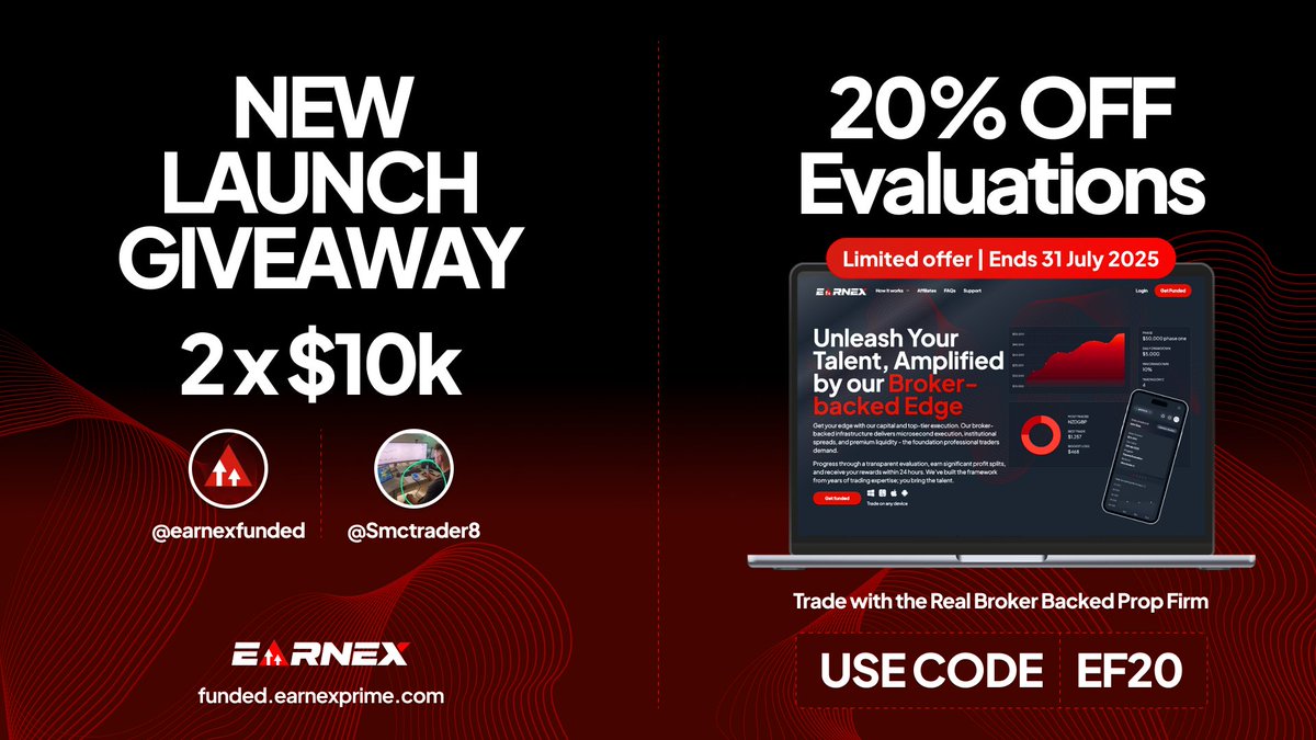 kingwfx (@kingwfx22) on Twitter photo 🚨 Earnex Giveaway Alert🚨
We’re giving away (10k × 2) Challenge Accounts absolutely FREE!
To Enter:
✅ Follow @EarnexFunded and <a href="/Smctrader8/">smart trader 💰</a>
🔁 Retweet this post and Tag 5 Friends
🔗 Join our Discord: discord.gg/F2mHwddn9b
💬 Comment “JOINED
Winners anounced in 7 Days 🚨 Earnex Giveaway Alert🚨
We’re giving away (10k × 2) Challenge Accounts absolutely FREE!
To Enter:
✅ Follow @EarnexFunded and <a href="/Smctrader8/">smart trader 💰</a>
🔁 Retweet this post and Tag 5 Friends
🔗 Join our Discord: discord.gg/F2mHwddn9b
💬 Comment “JOINED
Winners anounced in 7 Days