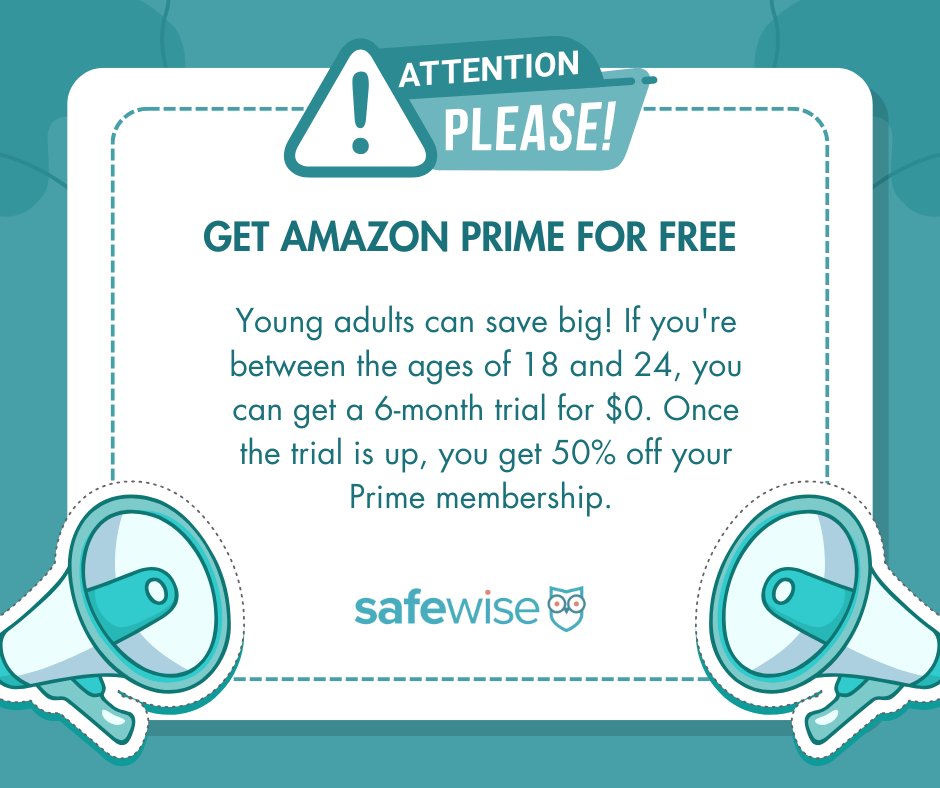 Young adults can save big! If you're between the ages of 18 and 24, you can get a 6-month trial for $0. Once the trial is up, you get 50% off your Prime membership. Sign up here: amazon.com/amazonprime?pr…[…]4dd1acc512e2b3f0f36855059f759&amp;language=en_US&amp;ref_=as_li_ss_tl