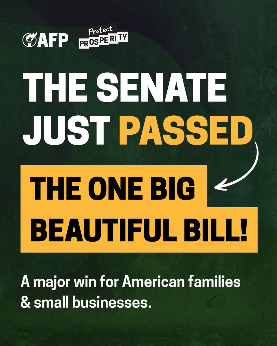 AFPKansas's tweet image. The One Big Beautiful Bill just passed—and we’re grateful to Senator Jerry Moran for voting yes. Thank you for standing up for Kansas! 🇺🇸
#OneBigBeautifulBill