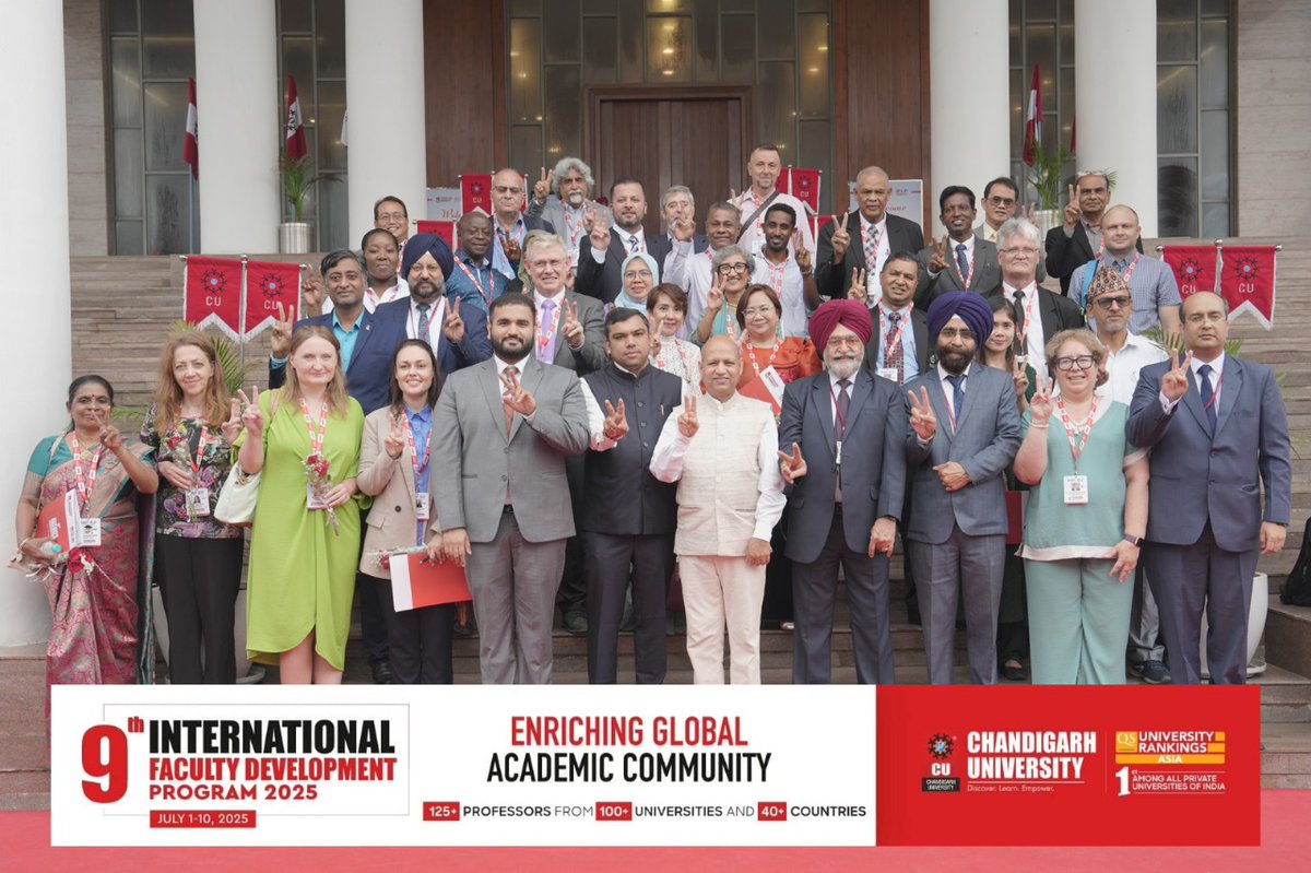 CUIntAffairs's tweet photo. 🌍 A grand welcome to top dignitaries at #IFDP2025, Chandigarh University!

Honoured to host leaders from AICTE, AIU, PCI, NITTTR &amp; Univ. of Salamanca 🇪🇸

125+ professors | 100+ universities | 40+ countries 🌟

#CUInternational #GlobalEducationAsk  #CUIFDP25 https://t.co/VghUn3fANG