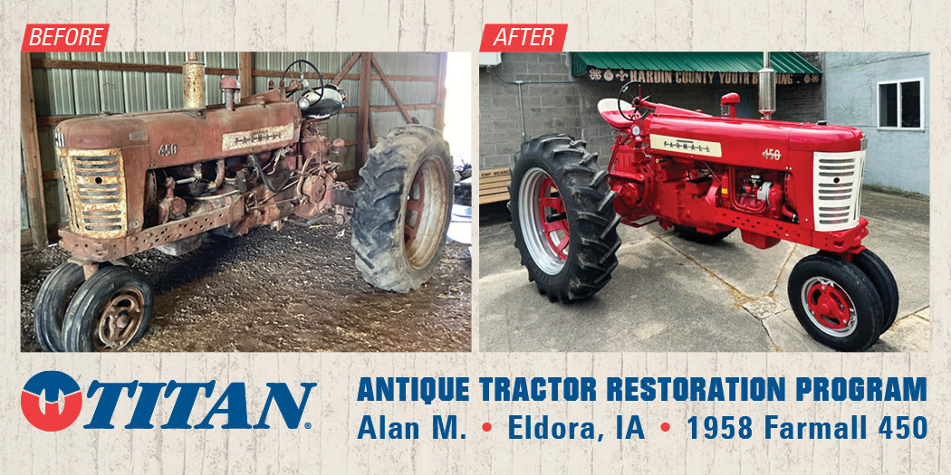 Alan M. knocked it out of the park, breathing new life into this 1958 Farmall 450. We were proud to supply tires to this restoration project!