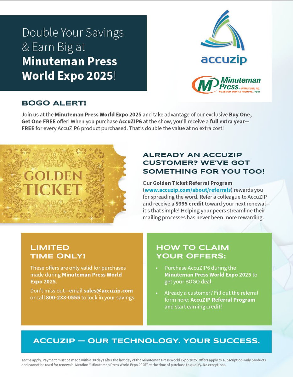 Check out the Show Specials from AccuZIP for the 2025 Minuteman Press World Expo: mpiexpo.com