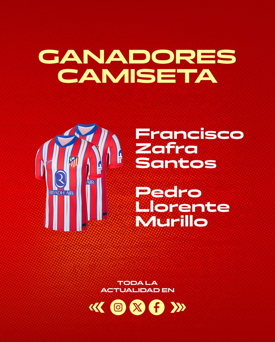 🎽 𝗚𝗔𝗡𝗔𝗗𝗢𝗥𝗘𝗦 𝗖𝗔𝗠𝗜𝗦𝗘𝗧𝗔𝗦 𝗝𝗔𝗩𝗜 𝗚𝗔𝗟𝗔́𝗡

👀 ¡Por cierto! ¡Tenemos ganadores del sorteo!

➡️ Francisco Zafra Santos 

➡️ Pedro Llorente Murillo

❤️🤍 ¡Os haremos entrega de ellas en el acto de clausura del #CampusJaviGalán! ¡Enhorabuena!