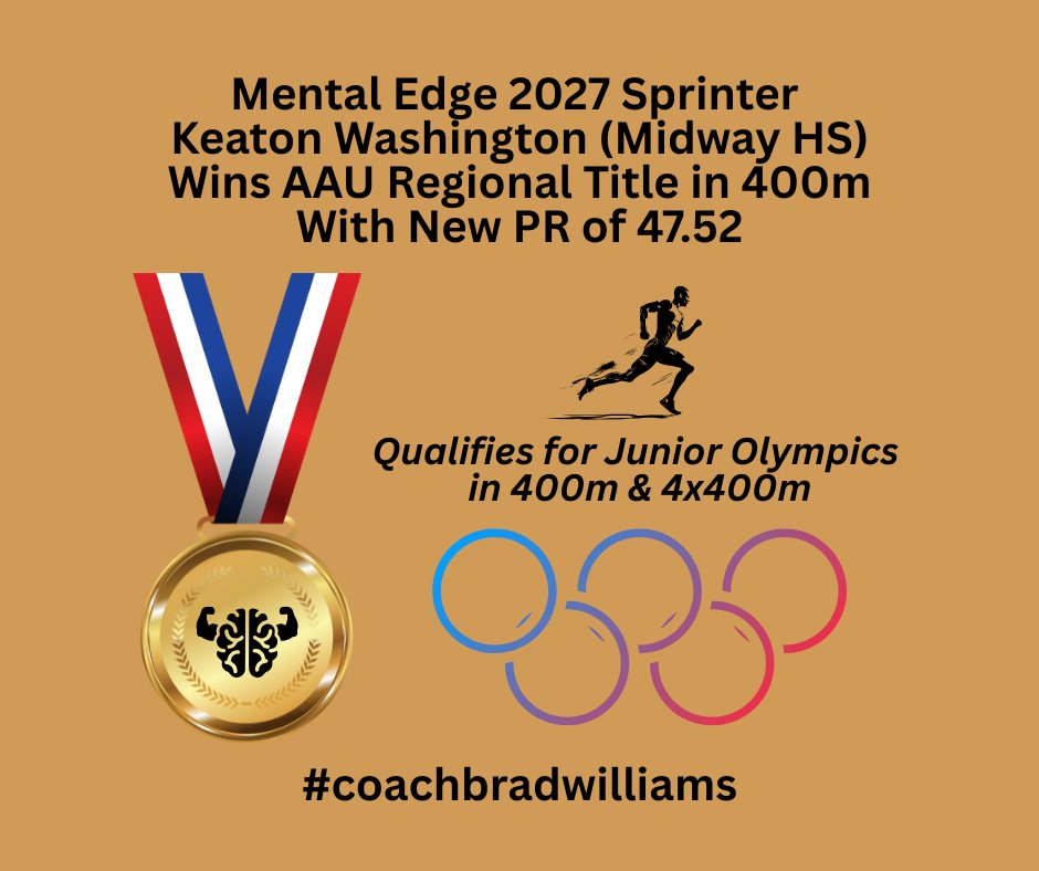 Brad Williams, M.S. (@mentaledgetx) on Twitter photo 🥇💪🏽🧠 In winning 400m gold at the regional championships Keaton set a new PR of 47.52 (finish FB or IG <a href="/MentalEdgeTX/">Brad Williams, M.S.</a>)
.
<a href="/AAUTrackNField/">AAU Track & Field</a>
<a href="/MidwayPanthers/">Midway Athletics</a>
.
⬇️⬇️⬇️
#mentaledgetx
#coachbradwilliams
#buildingchampions
#EliteMindset
#gamedayfocus
#AthleteResilience 🥇💪🏽🧠 In winning 400m gold at the regional championships Keaton set a new PR of 47.52 (finish FB or IG <a href="/MentalEdgeTX/">Brad Williams, M.S.</a>)
.
<a href="/AAUTrackNField/">AAU Track & Field</a>
<a href="/MidwayPanthers/">Midway Athletics</a>
.
⬇️⬇️⬇️
#mentaledgetx
#coachbradwilliams
#buildingchampions
#EliteMindset
#gamedayfocus
#AthleteResilience