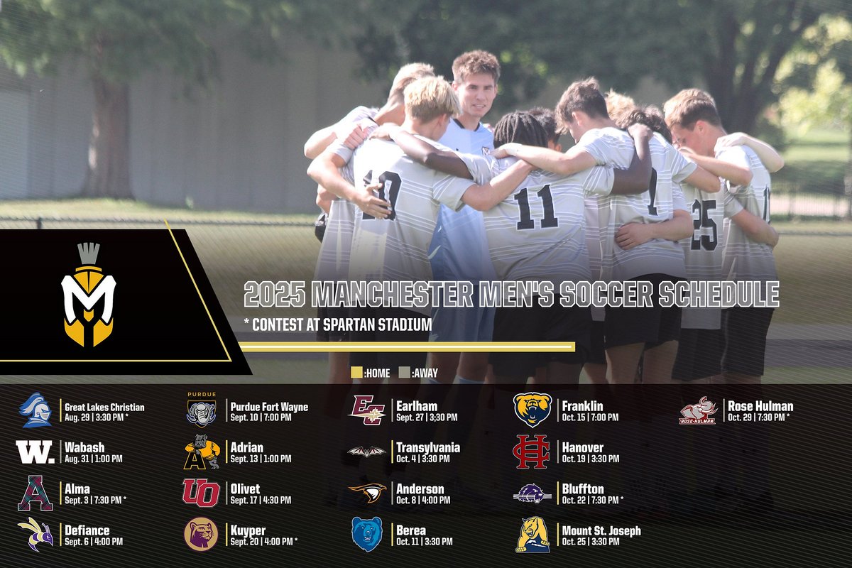 MSOC: Let's hear it for Day 4! The 2025 MU Men's Soccer team has announced their schedule for this upcoming season which features ten home matches right here in Manchester!   

Read: tinyurl.com/5xeweepf

#MUSpartans | #SpartanPride